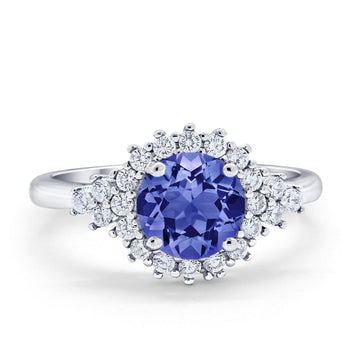 Halo Vintage Engagement Ring Round Simulated Tanzanite CZ 925 Sterling Silver